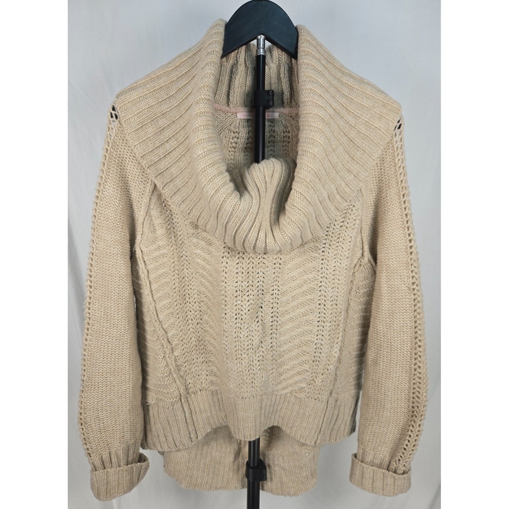 Victoria's Secret Sweater Womens L Cream Wool Blend Chunky Knit Cowl Neck